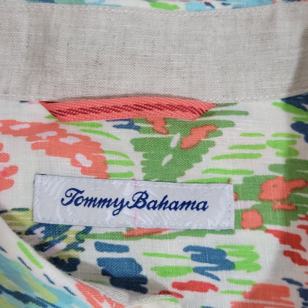 Tommy Bahama Fresca Gardens Button‎ Shirt Mens Medium 100% Linen Floral Colorful - Picture 7 of 16